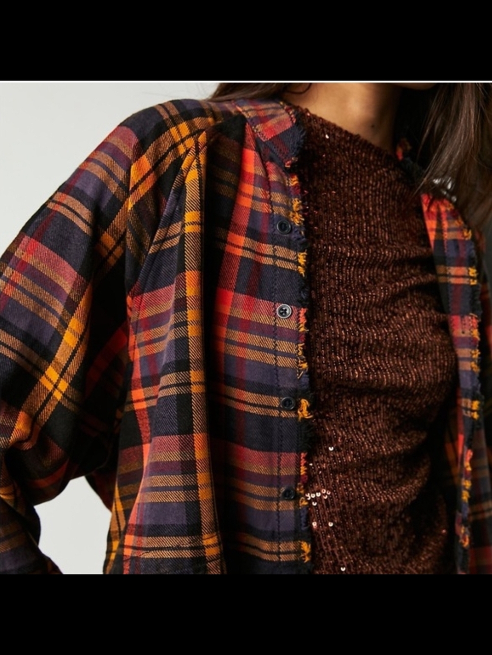 We The Free People Summer Daydream Plaid Oversized Flannel Shirt In Grunge - Picture 7 of 16